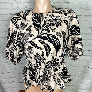 Who What Wear Black White Floral Elbow Length Sleeve Top Size Small NWT